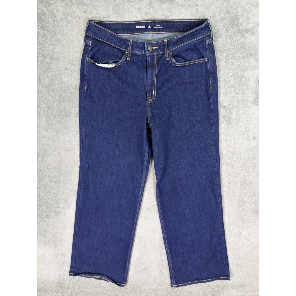 Old Navy Jeans Womens 12 Short Blue Dark Wash High Rise Wow Wide Leg Stretch